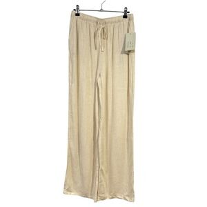 Blenca Linen Blend Oatmeal Wide Leg Drawstring‎ Pants NWT M Coastal Resortcore